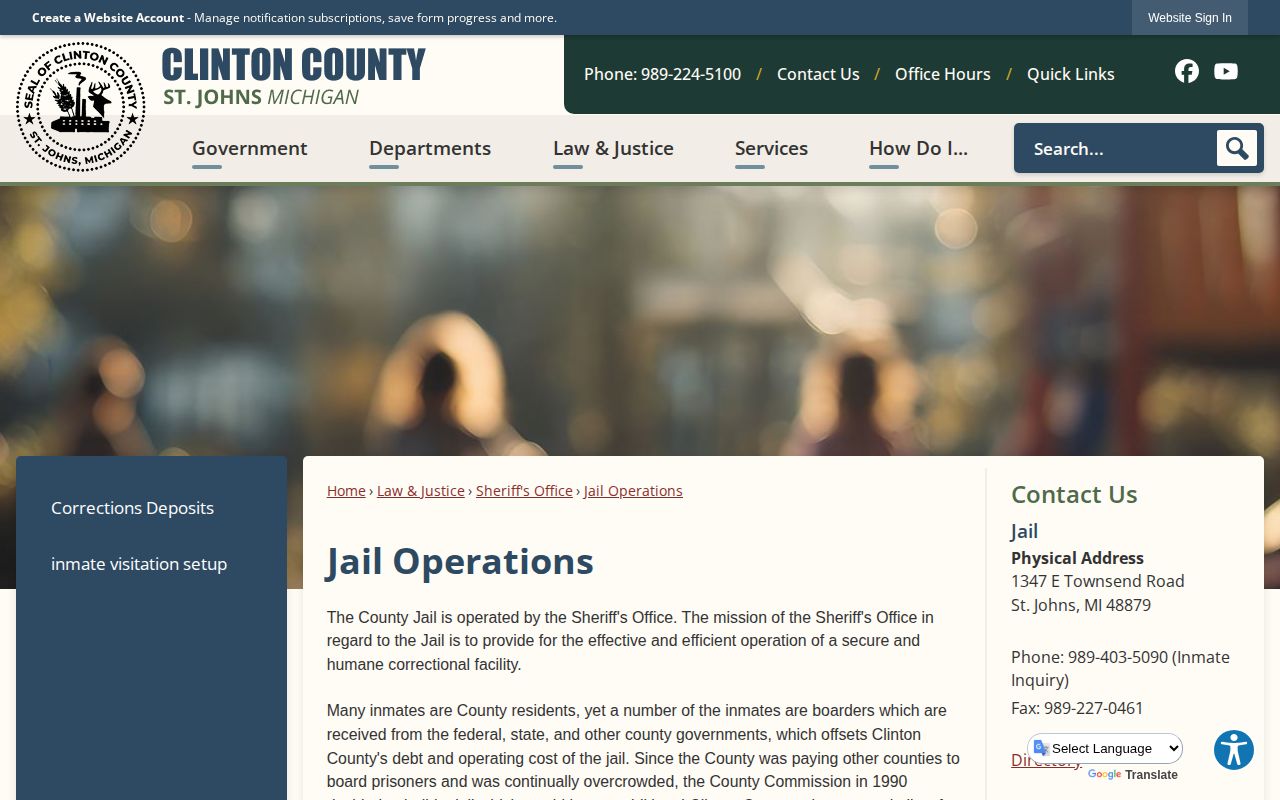 Clinton County Jail arrest custody and inmate inquiry information