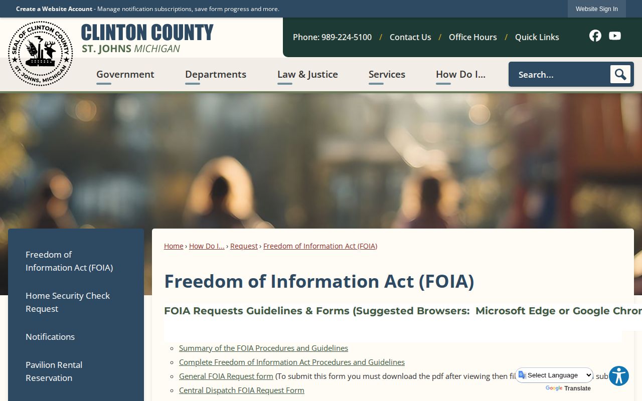 Clinton County arrest record FOIA request forms