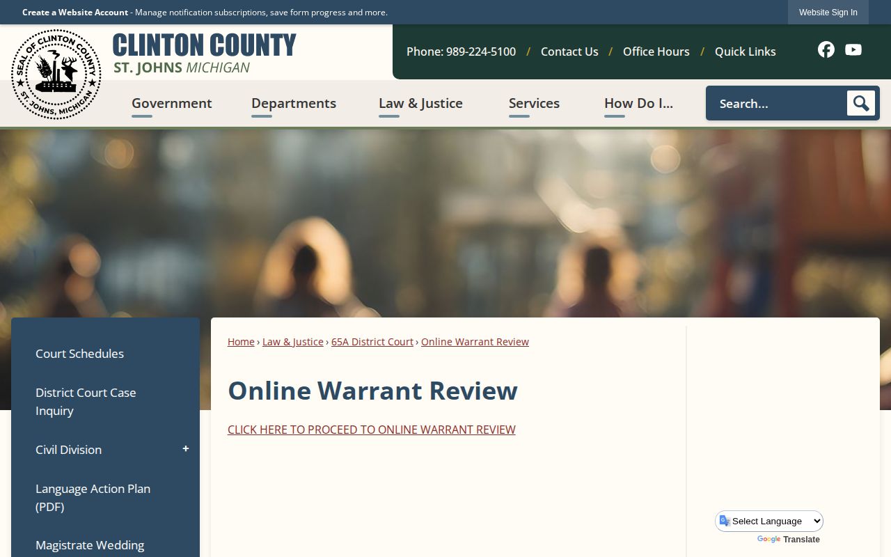 Clinton County arrest warrant review page