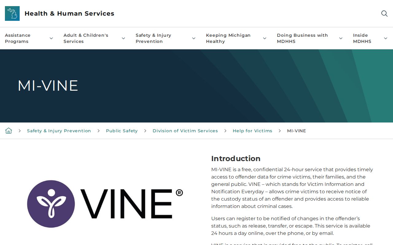 Michigan MI-VINE Clinton County inmate check overview